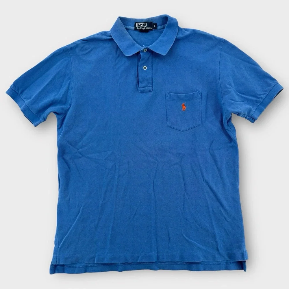 Ralph Lauren‎ Polo Shirt Mens Large Cotton Short Sleeve Blue Rugby Classic Fit